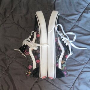 Vans Black and White Floral Sneakers